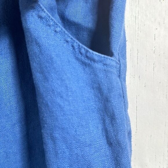 Soft Surroundings  Linen Elastic Waist Pockets Beachy Coastal Blue Pull On Pants - Picture 6 of 13